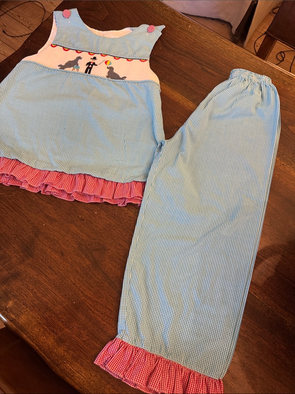 Remember Nguyen Girls Blue Gingham smocked Set